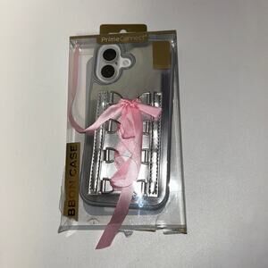 New Iphone 16 Silver Pink Croquette Lace-Up Phone Case Prime Connect